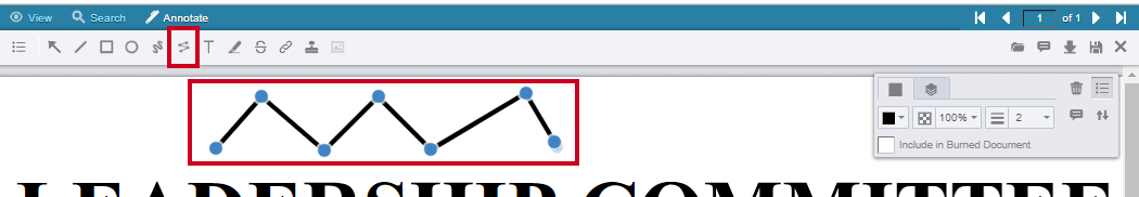 Polyline Annotation icon in the toolbar and an example jagged line above the document text.