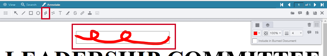 Freehand Annotation icon in the toolbar and an example squiggly line above the document text.