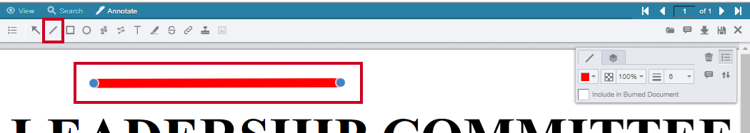 Line Annotation icon in the toolbar and an example line above the document text.
