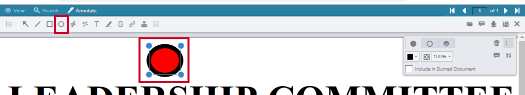 Ellipse Annotation icon in the toolbar and an example circle above the document text.