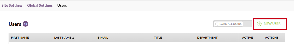 The white, rectangular New User button to the right of the Users header.