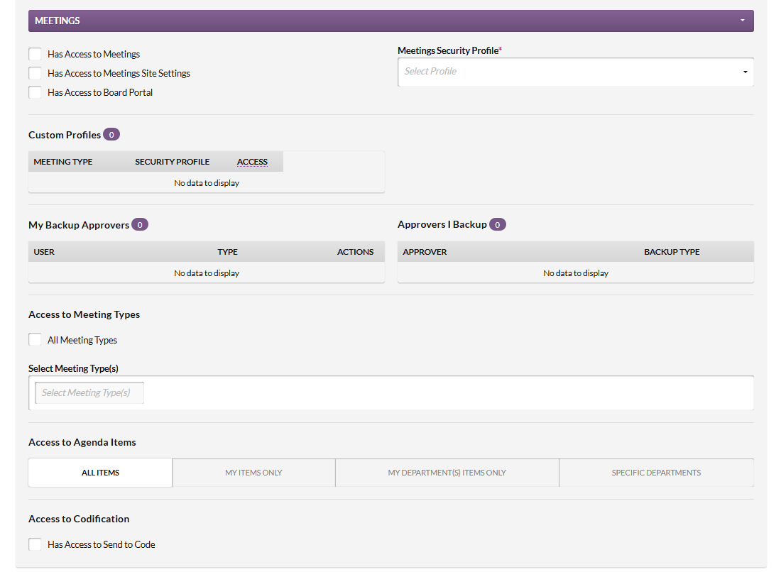 new user meetings fields