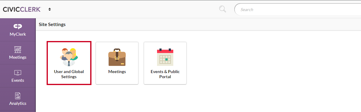 user and global settings button