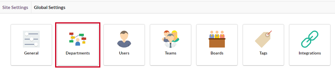 The Departments tile with a person and chart icon on the Global Settings page.