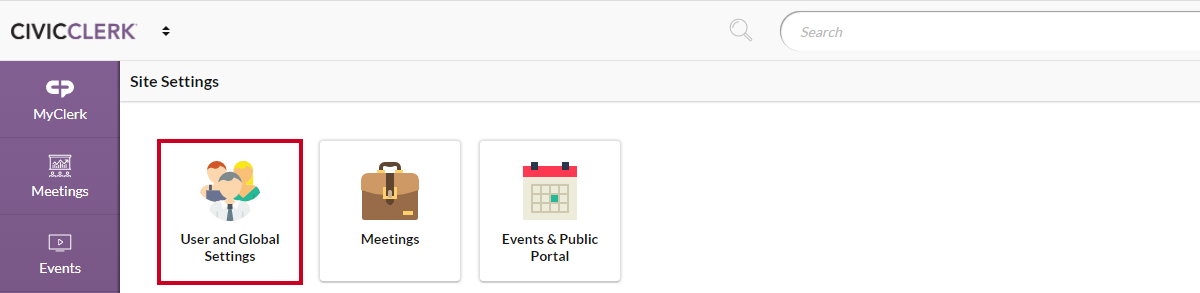 user and global settings button
