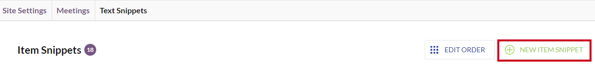 A white, rectangular New Item Snippet button.