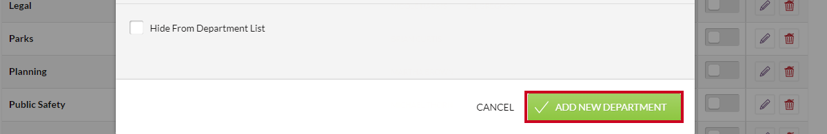 add new department button