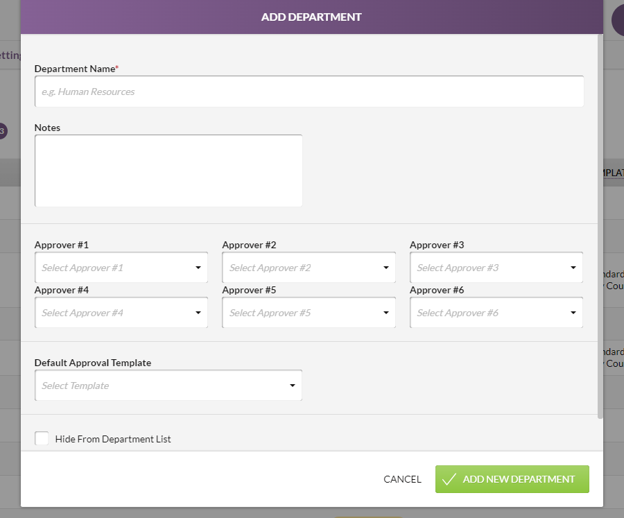 add department information fields