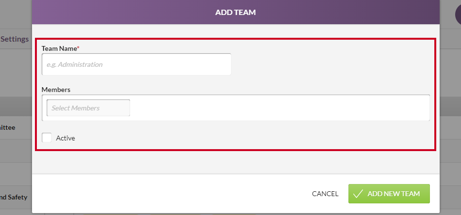 add team information fields