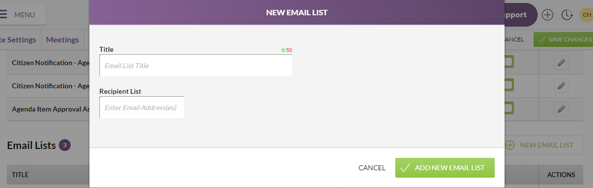 new email list information fields
