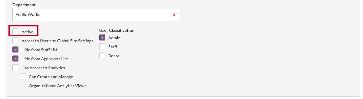 active user checkbox
