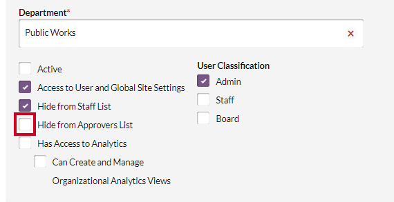 Hide from approvers list checkbox.