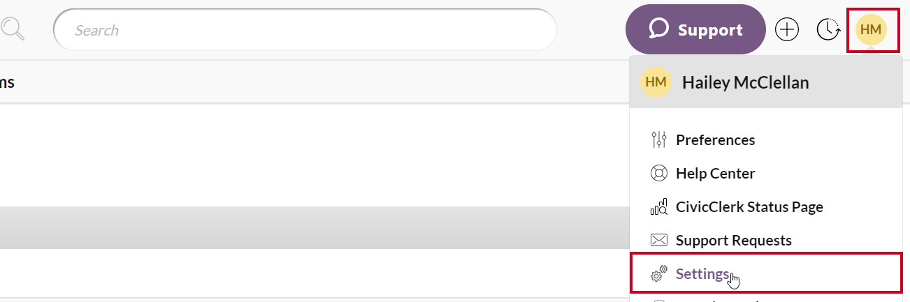 navigate to user settings