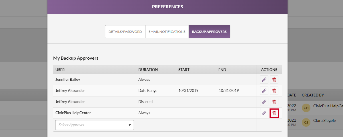 The Remove Approver button.