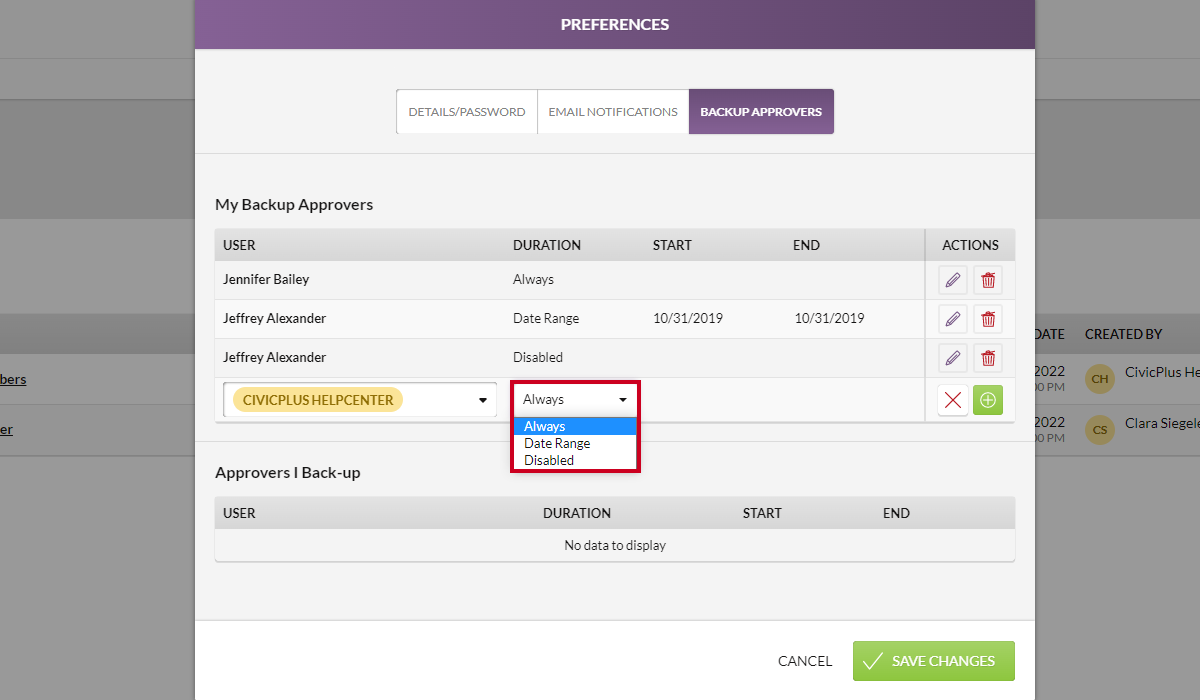 duration drop-down menu
