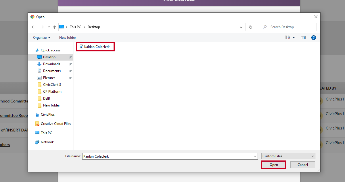 select image and open button