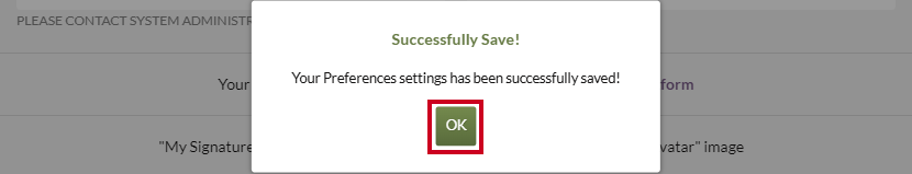 successfully save confirmation pop-up