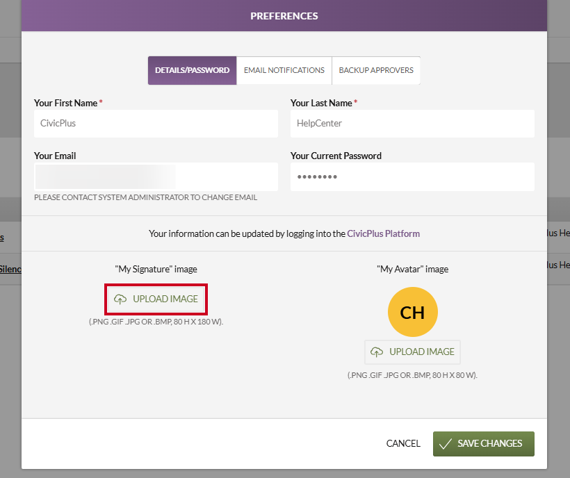upload image button