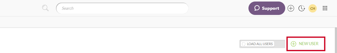 The white, rectangular New User button below the User Menu.