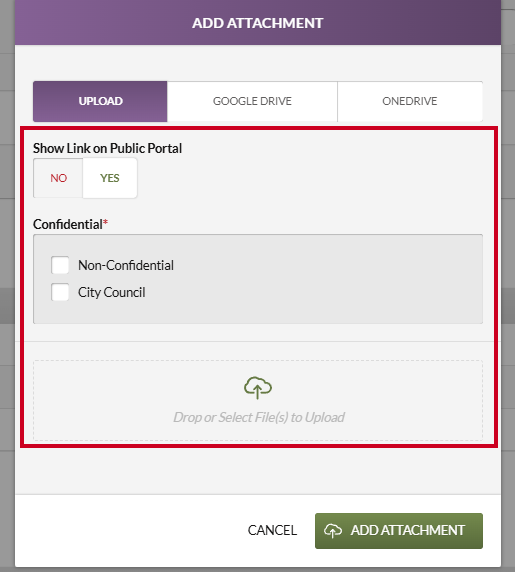 The Upload attachment fields on the Add Attachment modal.