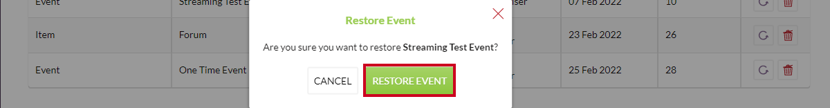 A restore confirmation message will pop up.