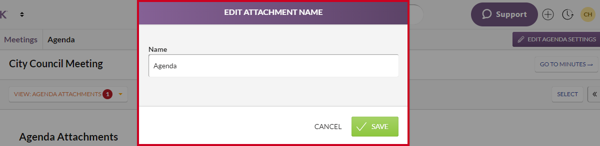 edit attachment name pop-up