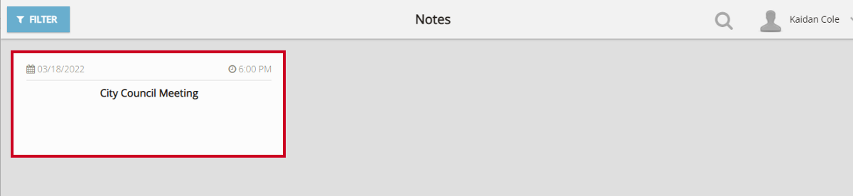 An example agenda tile on the Notes page.