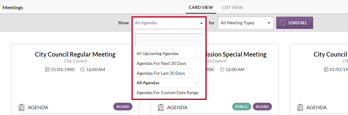 The Show dropdown menu with various timeframes listed.