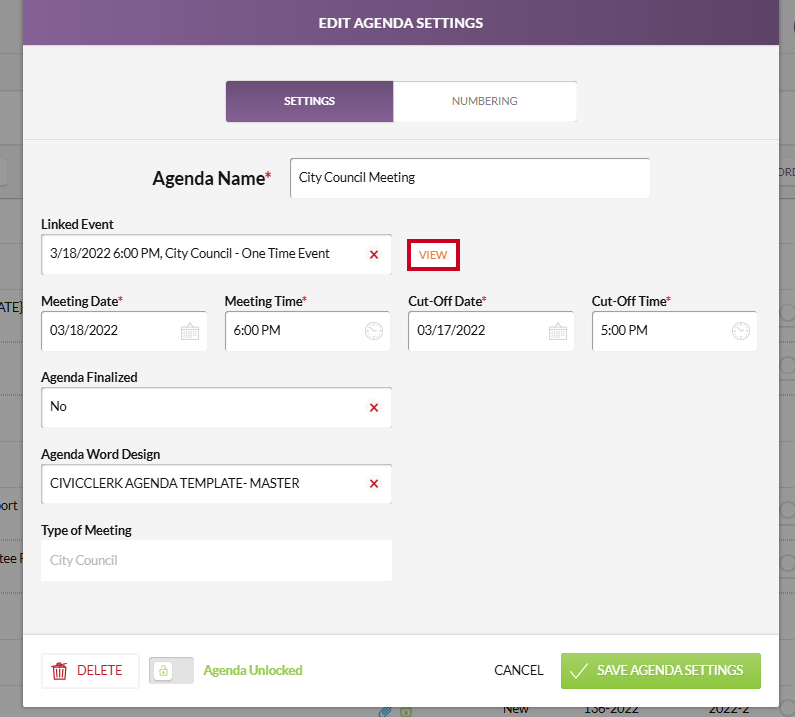 linked event view button