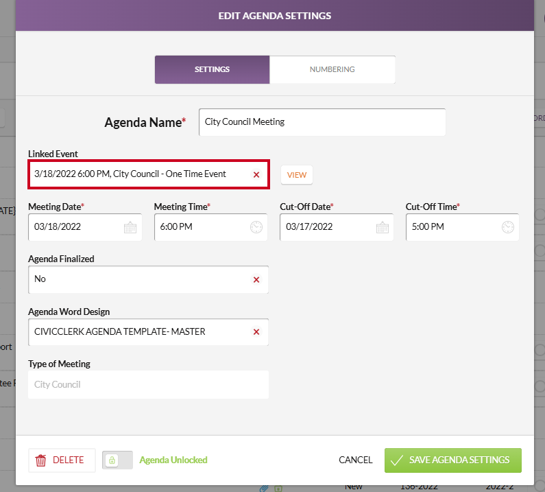 linked event drop-down list
