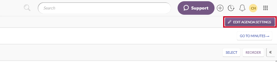 edit agenda settings button
