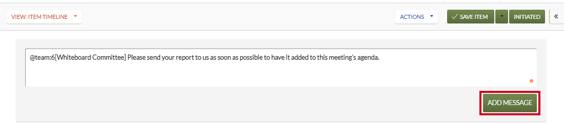 The green, rectangular Add Message button below the lower-left corner of the message box.