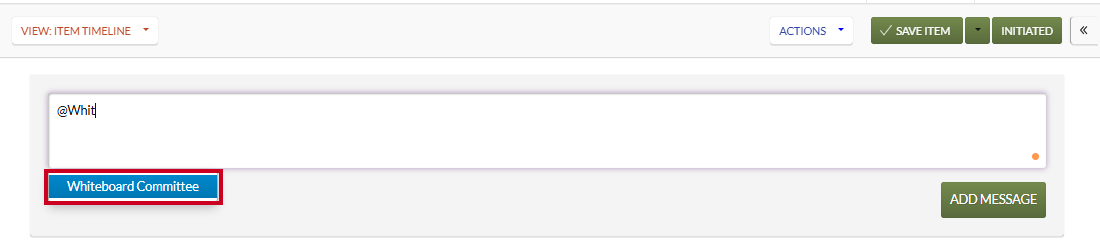 A message box dropdown list with the example team highlighted.