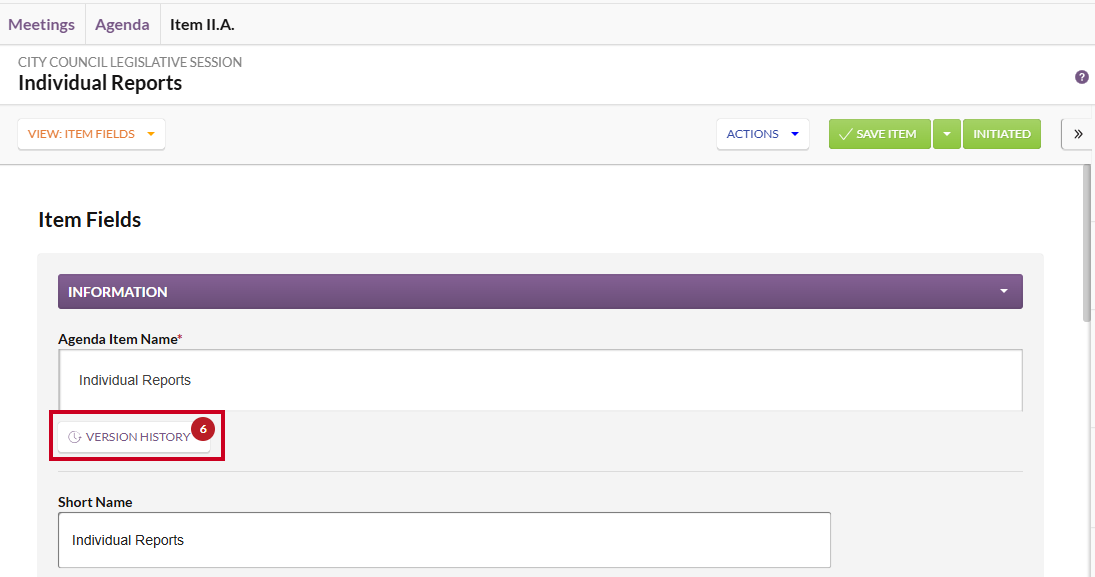version history button