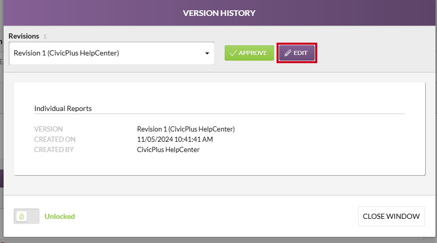 version history, edit button