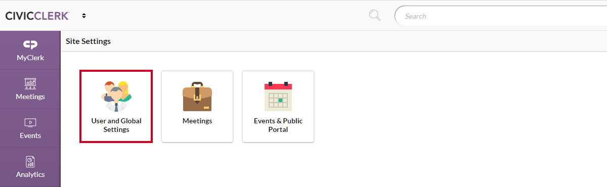 user and global settings button