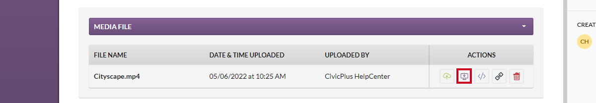 media file, download button (purple computer icon)
