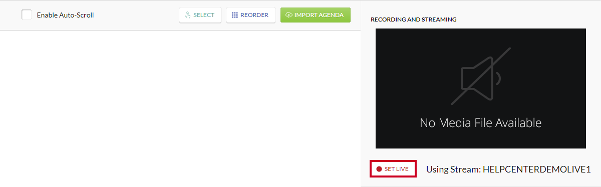 recording and streaming, set live button