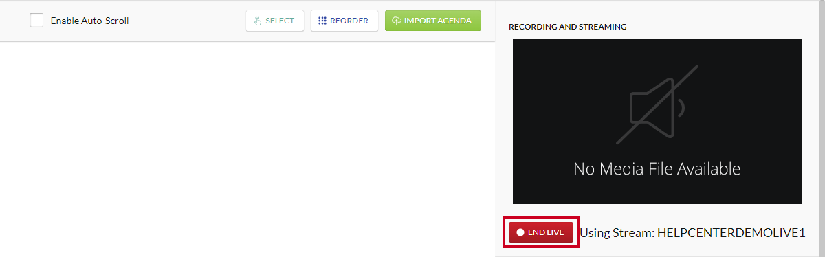 recording and streaming, end live button