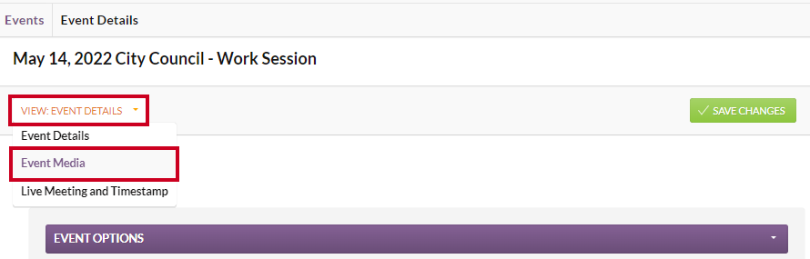 The View menu with the Event Media option highlighted.