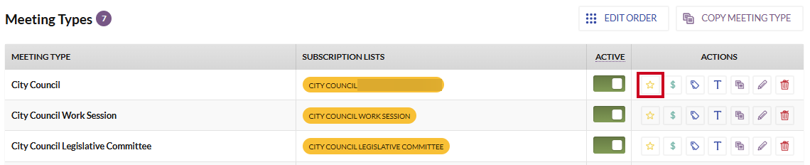 The Custom Data button which appears the right of each meeting type on the Meeting Types page.
