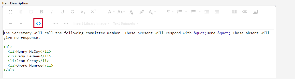 item description text editor, code view tool