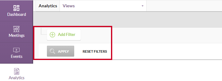 Analytics module filter options.