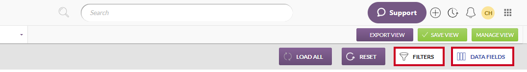 The white, rectangular Filters and Data Fields buttons to the right of the Load All button.