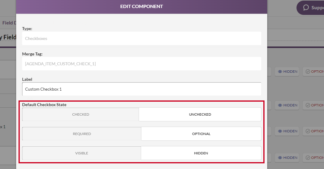 default checkbox state