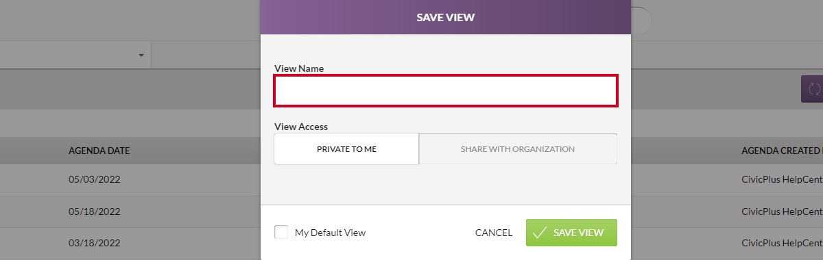 view name input field