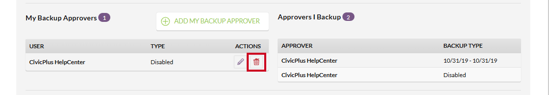 backup approver delete button (red trashcan icon)