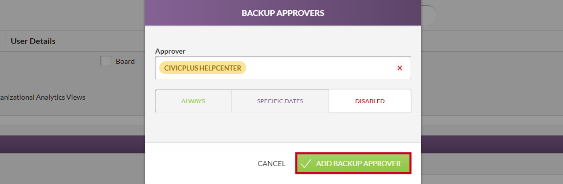 add backup approvers button