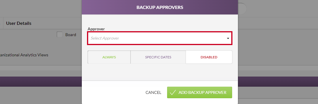 select approver drop-down menu