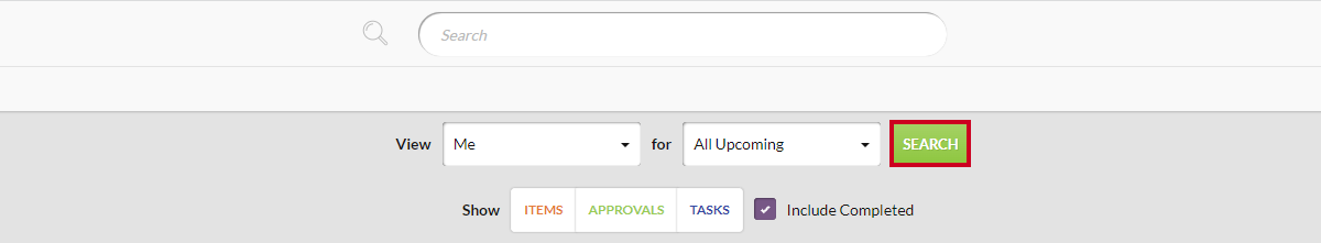 The green, rectangular Search button which can be clicked to apply the selected filters.